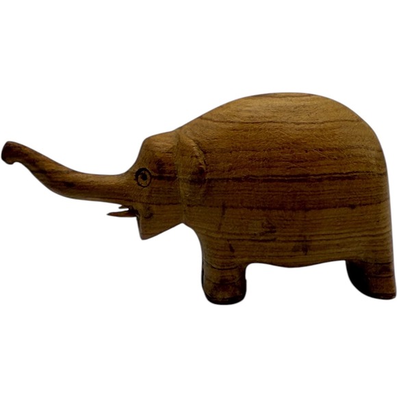 Wooden Elephant‎ Figurine Hand Carved Animal Decor Vintage Style - Picture 1 of 9